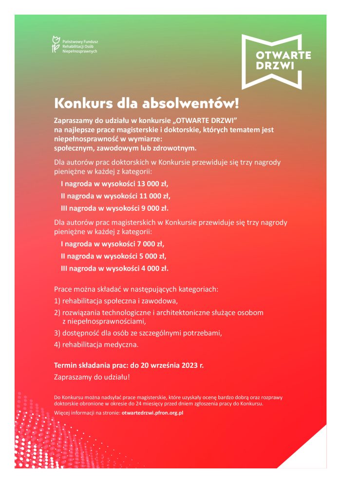 Konkurs na najlepsze prace magisterskie o tematyce związanej z niepełnosprawnością